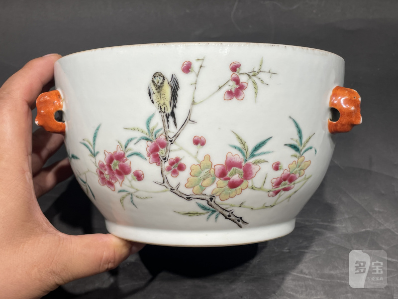 清宣统 粉彩花鸟纹温锅 - 图9